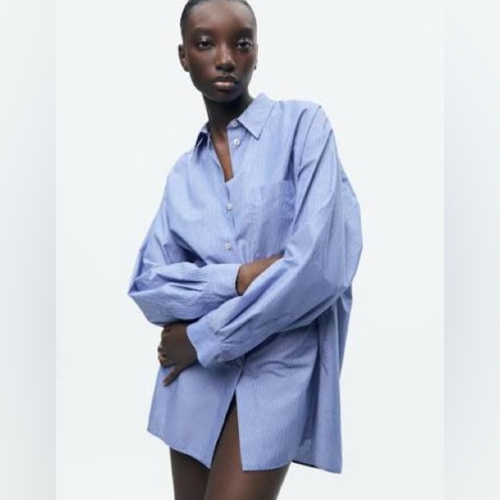 Zara Striped Blue Oversized Shirt